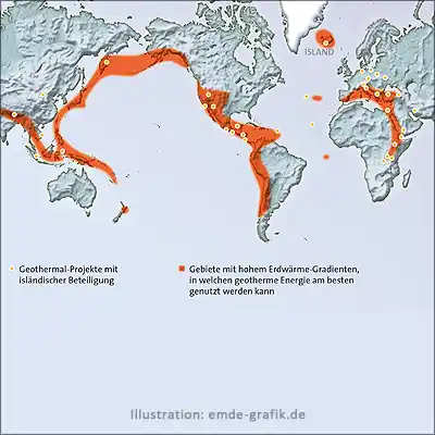 Illustration geowissenschaftliche Karte Geothermie und Vulkanismus
