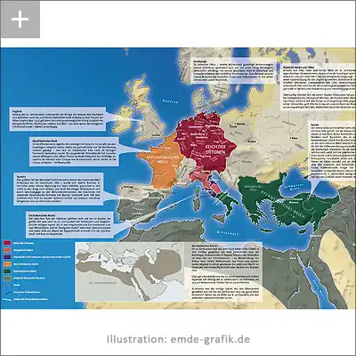 Illustration Historische Karte Europa am Ende des 10. Jahrhunderts