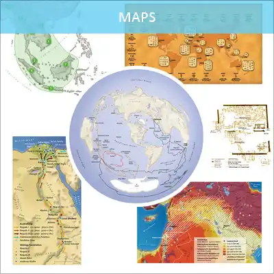 Historical, geoscientific, sociological topics displayed on maps