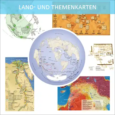 Illustration von Landkarten, Stadtplänen und Themenkarten