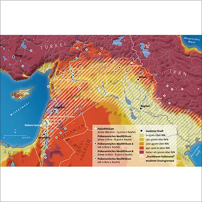 Illustration of a history map: Pre-ceramic neolithic